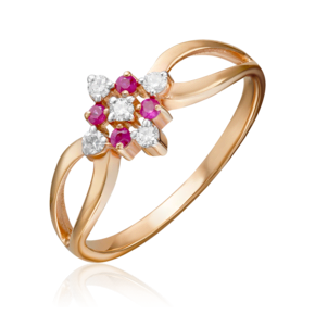 Кольцо из красного золота с бриллиантами и рубинами 01-1074-00-107-1110-30