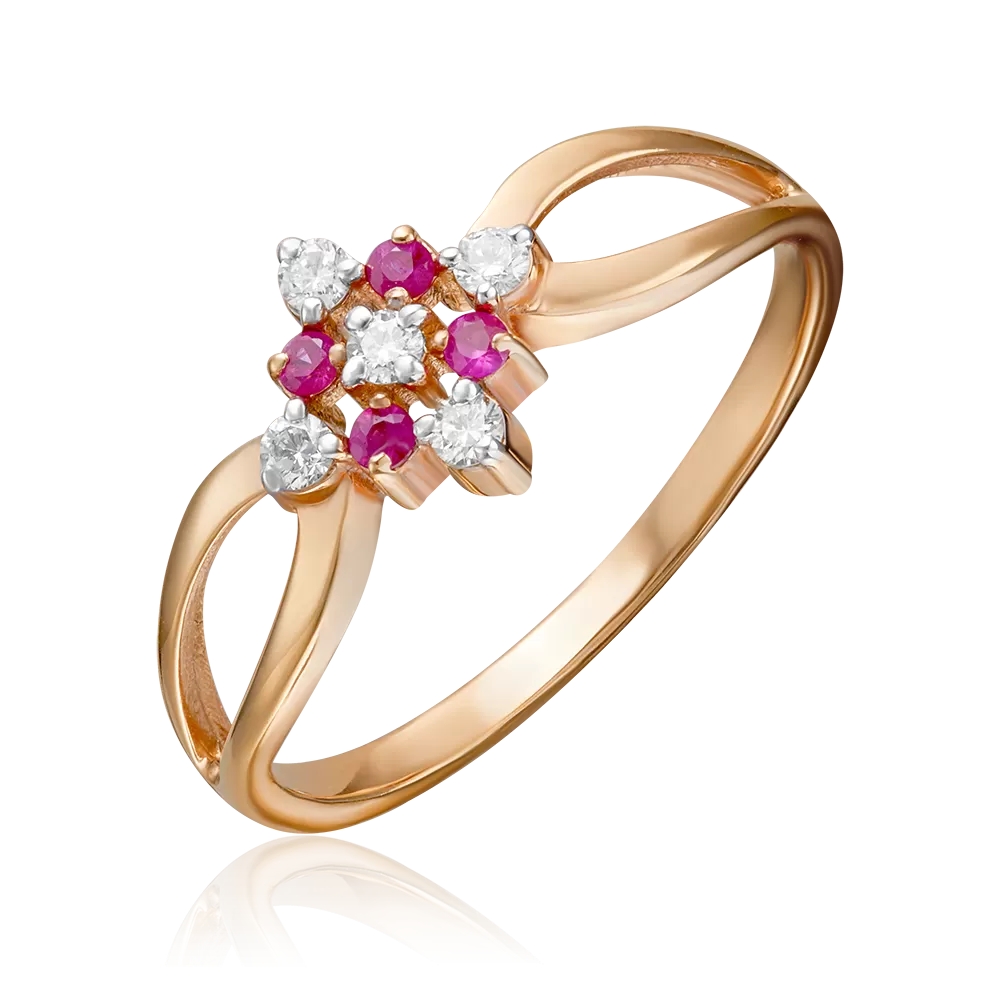 Кольцо из красного золота с бриллиантами и рубинами 01-1074-00-107-1110-30