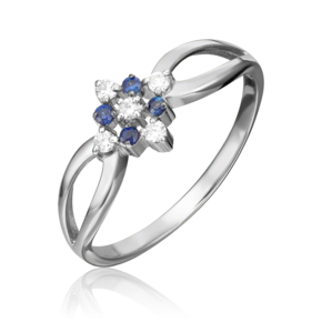 Кольцо из белого золота с бриллиантами и сапфирами