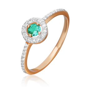 Кольцо из красного золота с изумрудом и бриллиантами 01-1076-00-106-1110-30