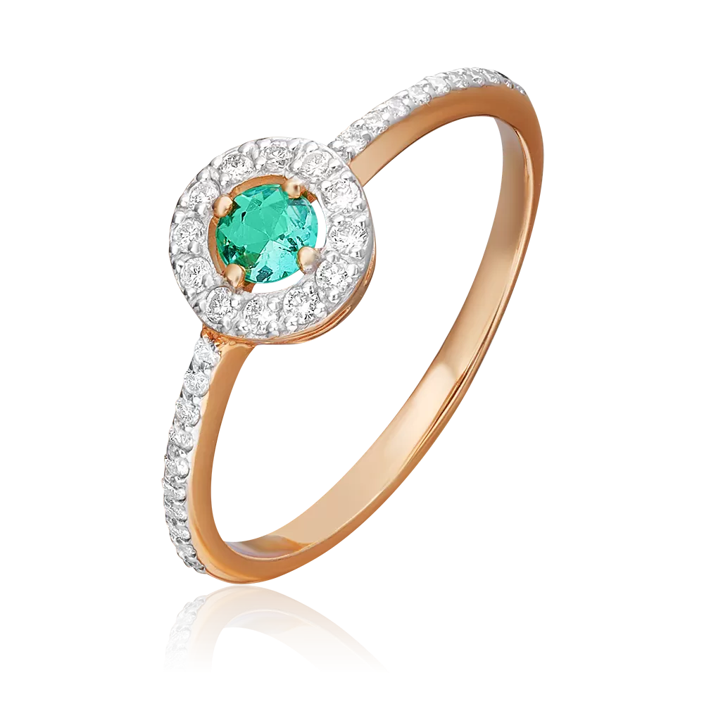 Кольцо из красного золота с изумрудом и бриллиантами 01-1076-00-106-1110-30