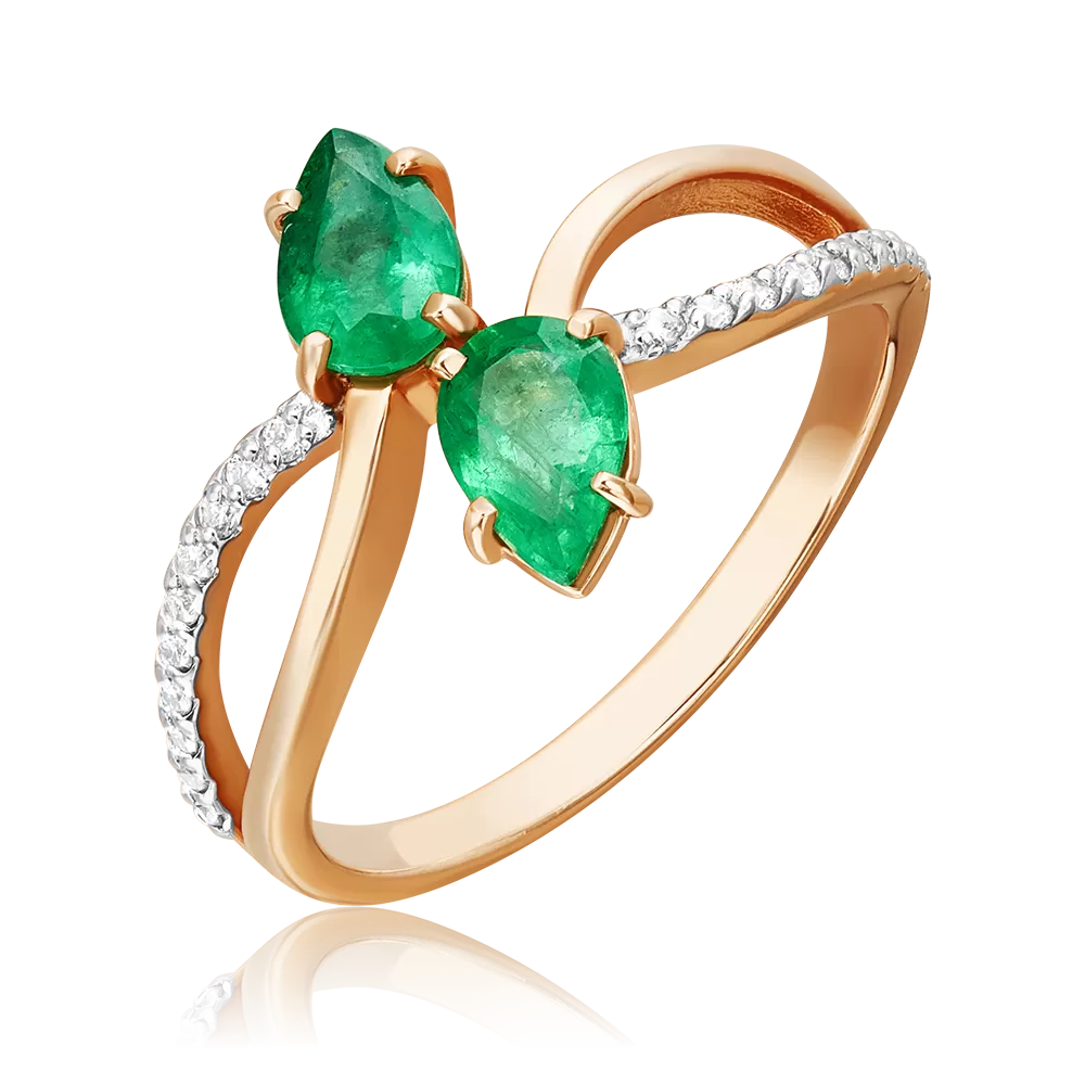 Кольцо из красного золота с изумрудами и бриллиантами 01-1082-00-106-1110-30