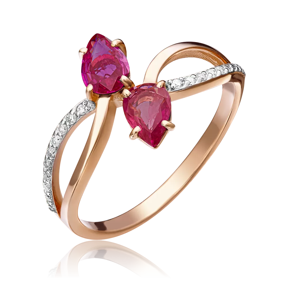 Кольцо из красного золота с рубинами и бриллиантами 01-1082-00-107-1110-30