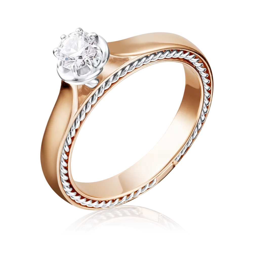 Помолвочное кольцо из комбинированного золота с фианитом 01-5196-00-501-1111-38
