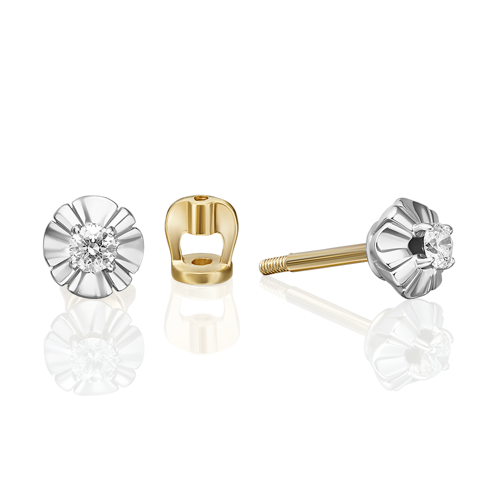 Серьги-пусеты из комбинированного золота с бриллиантом 02-5339-00-101-1121