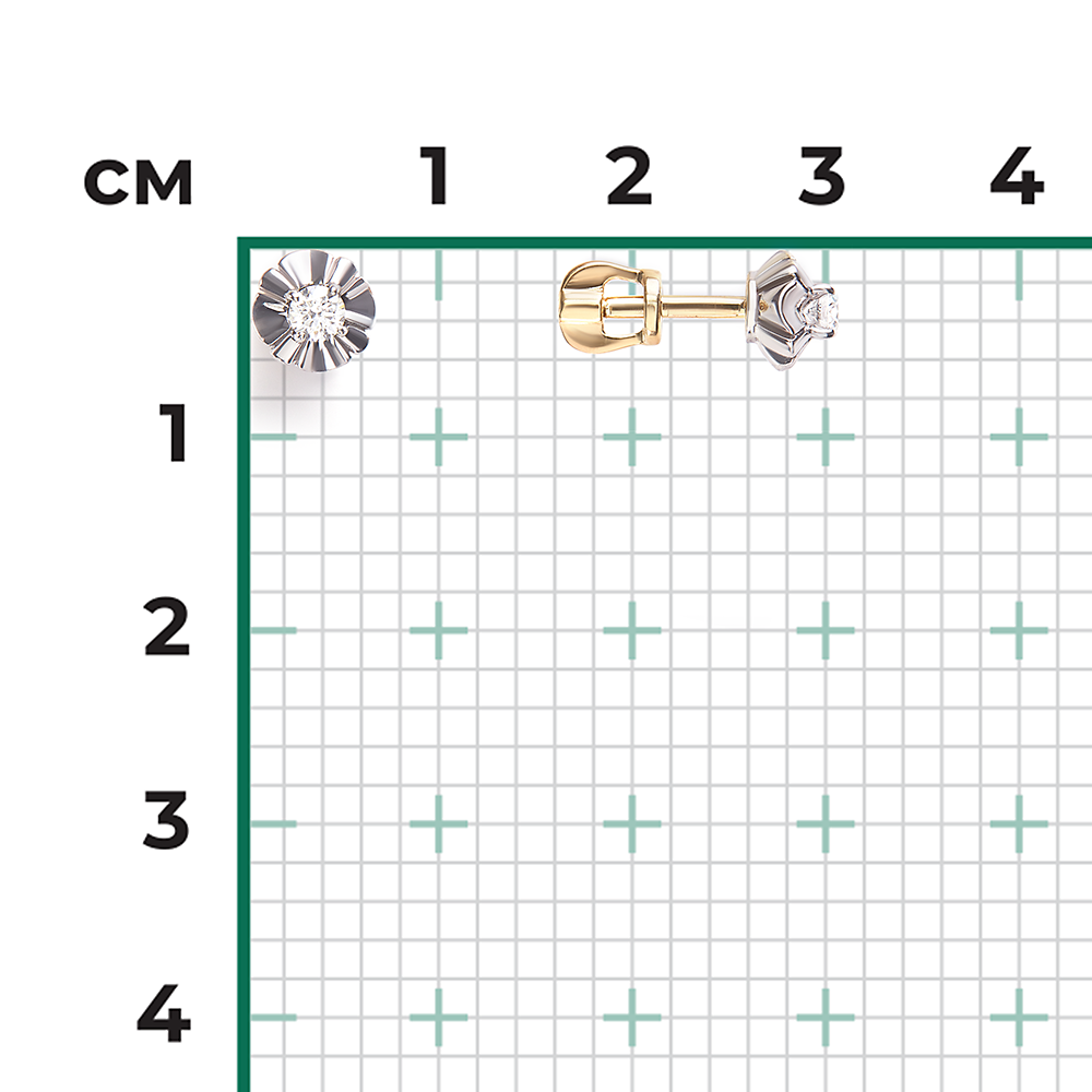 Серьги-пусеты из комбинированного золота с бриллиантом 02-5339-00-101-1121