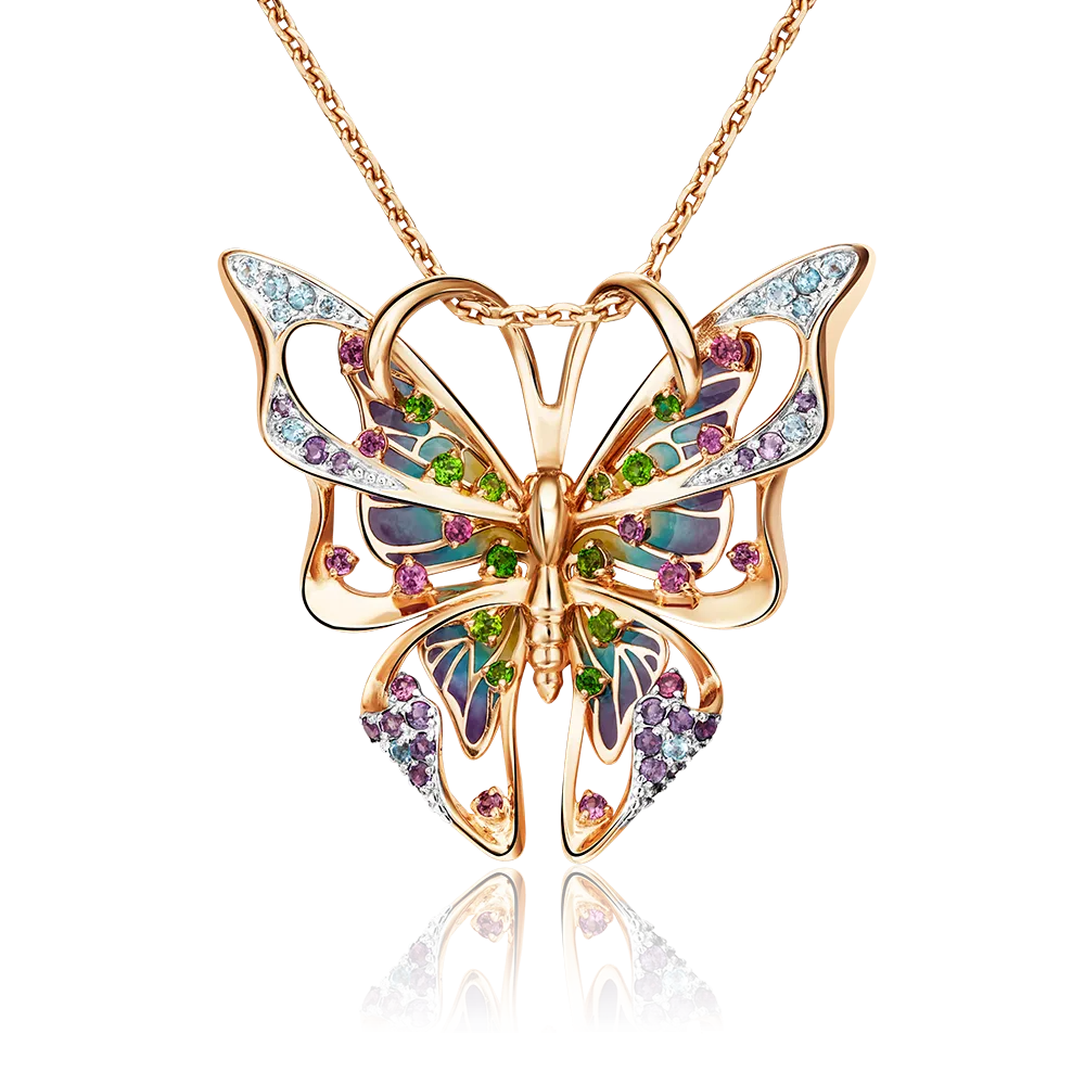 Подвеска «Махаон» из красного золота с миксом камней и эмалью 03-2997-00-714-1110-57