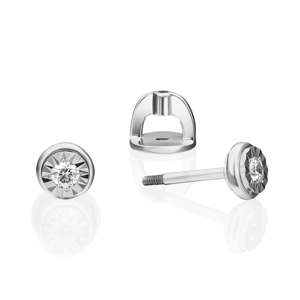 Серьги-пусеты из белого золота с бриллиантом 02-4351-00-101-1120-30