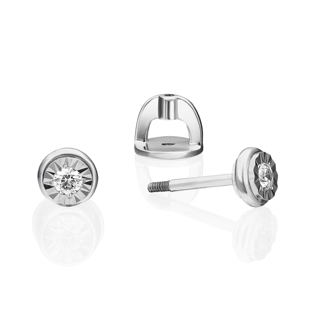 Серьги-пусеты из белого золота с бриллиантом 02-4351-00-101-1120-30