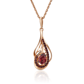 Подвеска «Перо павлина» из красного золота с гранатами 03-2833-01-204-1110-57