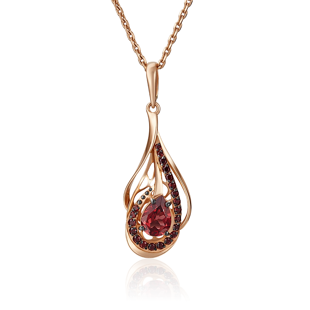 Подвеска «Перо павлина» из красного золота с гранатами 03-2833-01-204-1110-57