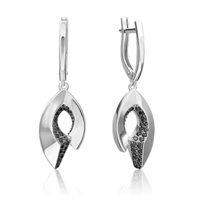 Серьги с английским замком из серебра с чёрными фианитами 02-5076-00-402-0200