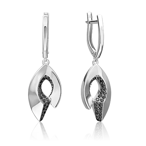 Серьги с английским замком из серебра с чёрными фианитами 02-5076-00-402-0200