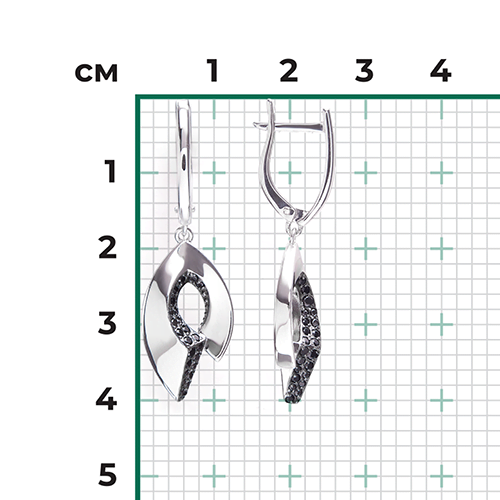 Серьги с английским замком из серебра с чёрными фианитами 02-5076-00-402-0200