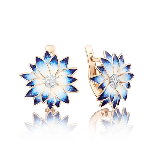 Серьги «Хризантемы» с английским замком из красного золота с фианитами и эмалью 02-3622-01-401-1110-25