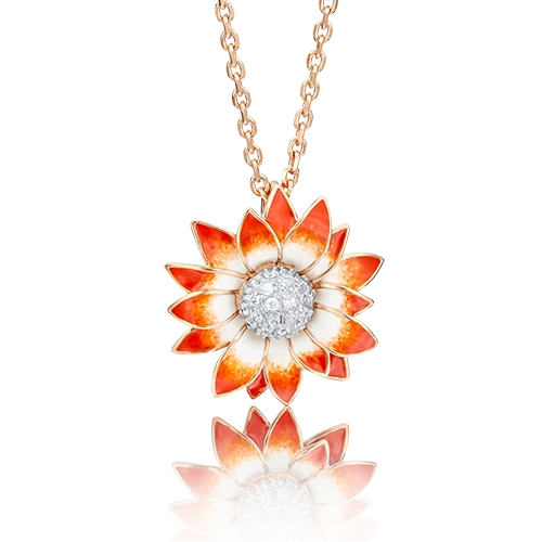 Подвеска «Хризантема» из комбинированного золота с фианитами и эмалью 03-2431-00-401-1111-25