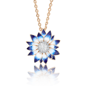 Подвеска «Хризантема» из комбинированного золота с фианитами и эмалью 03-2431-01-401-1111-25