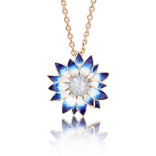 Подвеска «Хризантема» из комбинированного золота с фианитами и эмалью 03-2431-01-401-1111-25