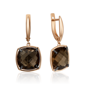 Серьги с английским замком из красного золота с кварцем дымчатым 02-4425-00-202-1110-46