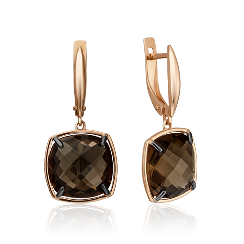 Серьги с английским замком из красного золота с кварцем дымчатым 02-4425-00-202-1110-46