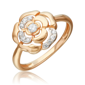 Кольцо «Камелия» из красного золота с фианитами 01-5898-00-401-1110