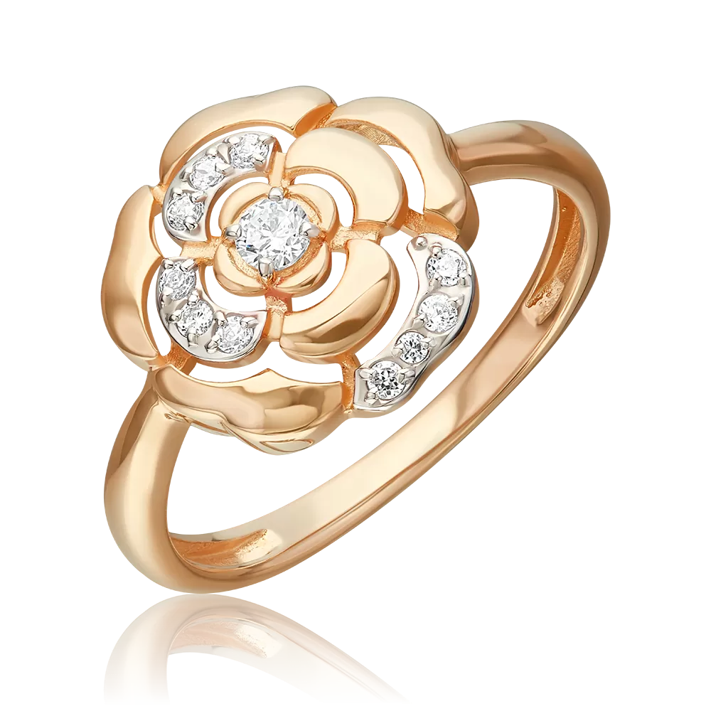 Кольцо «Камелия» из красного золота с фианитами 01-5898-00-401-1110