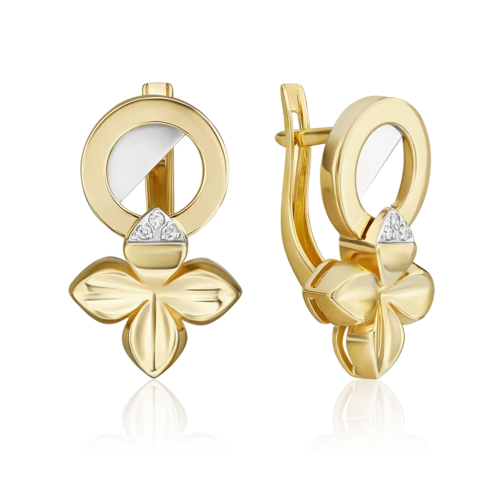 Серьги с английским замком из комбинированного золота с бриллиантами 02-4982-00-101-1121