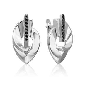 Серьги с английским замком из серебра с чёрными фианитами 02-5086-00-402-0200