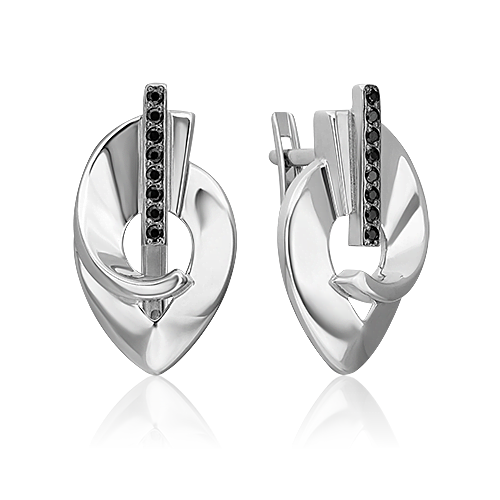 Серьги с английским замком из серебра с чёрными фианитами 02-5086-00-402-0200