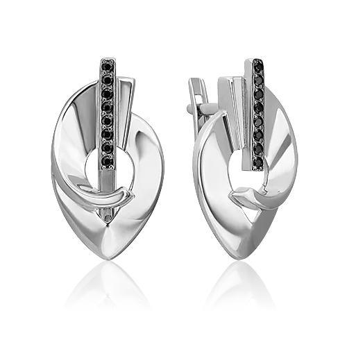 Серьги с английским замком из серебра с чёрными фианитами 02-5086-00-402-0200