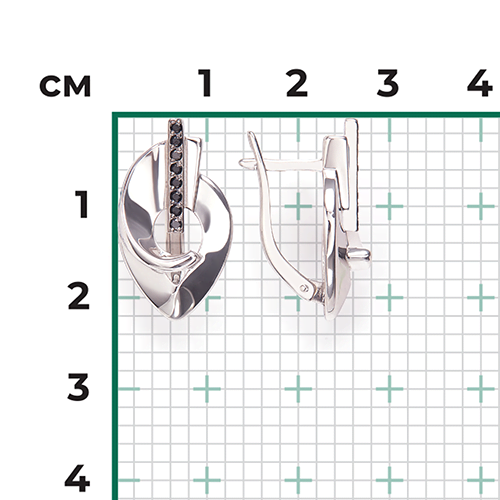 Серьги с английским замком из серебра с чёрными фианитами 02-5086-00-402-0200
