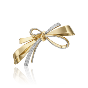 Брошь «Бант» из комбинированного золота с фианитами