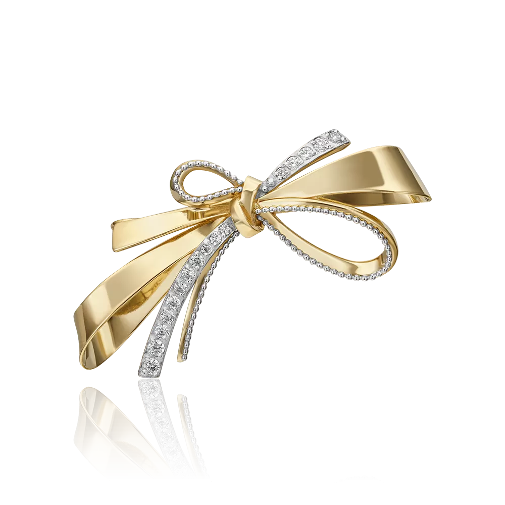 Брошь «Бант» из комбинированного золота с фианитами 04-0221-00-401-1121-48