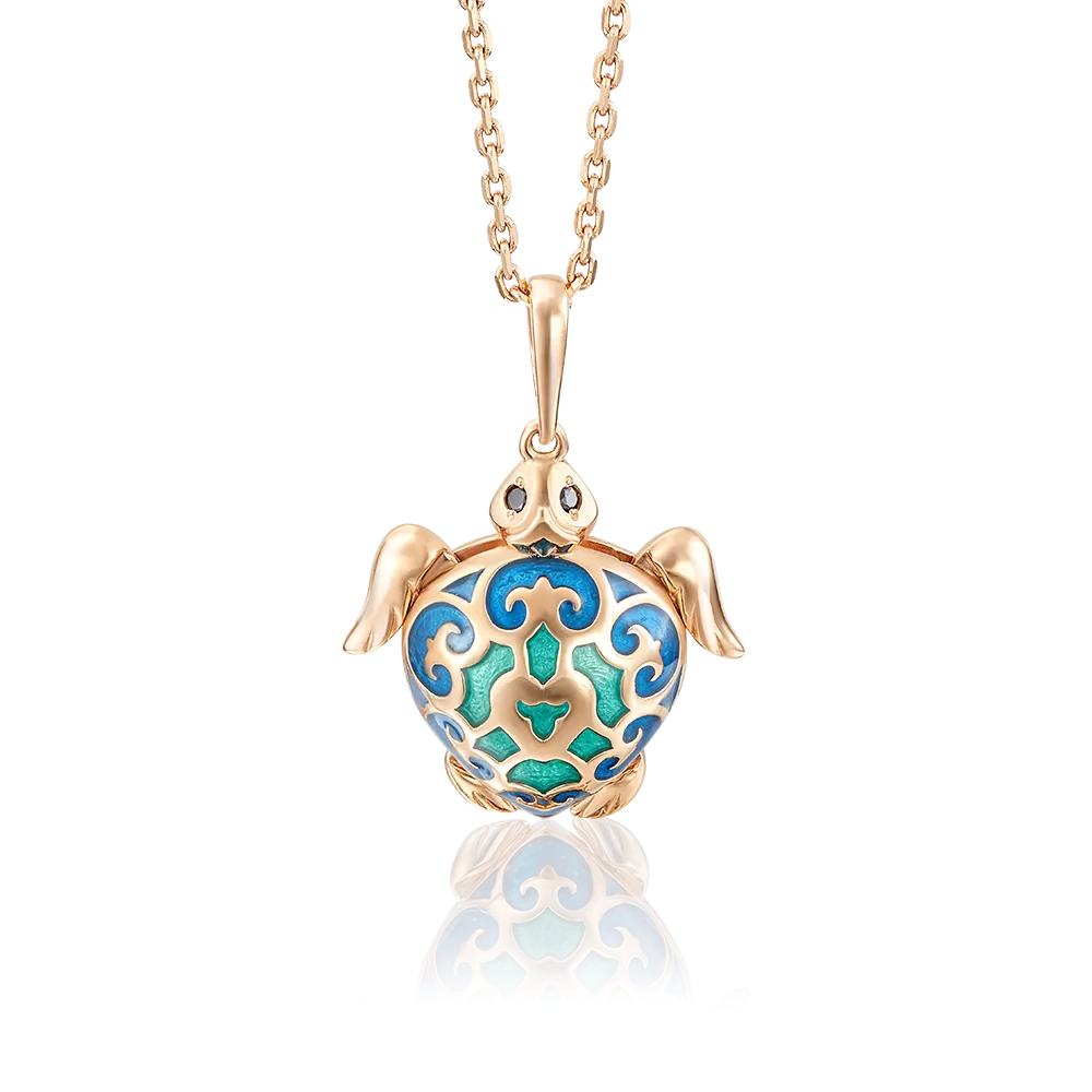 Подвеска «Лазурная черепаха» из красного золота с фианитами и эмалью 03-2402-00-402-1110-25