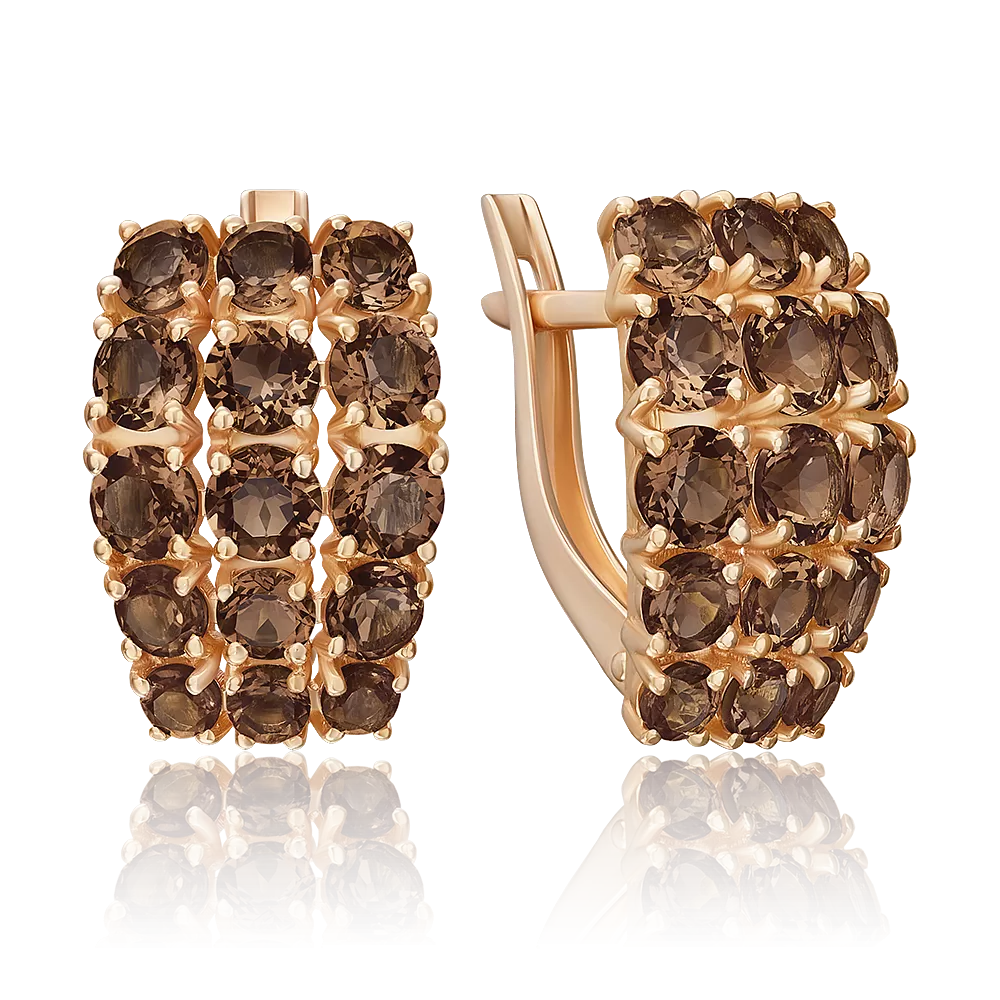 Серьги с английским замком из красного золота с кварцем дымчатым 02-5430-00-202-1110