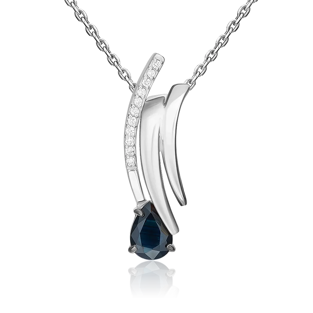 Подвеска из белого золота с сапфиром и бриллиантами 03-3466-00-105-1120
