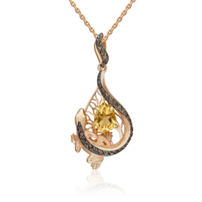 Подвеска «Золотистая ящерица» из красного золота с цитрином и кварцем дымчатым 03-3498-00-226-1110