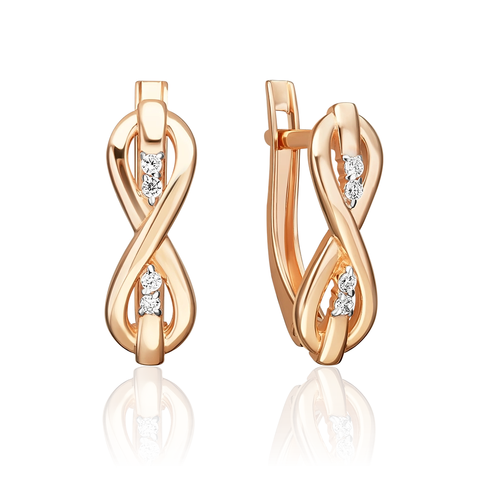Серьги «Бесконечность» с английским замком из красного золота с фианитами 02-5587-00-401-1110