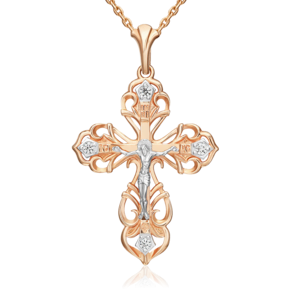 Православный крест из комбинированного золота с фианитами 03-1020-00-401-1111-03