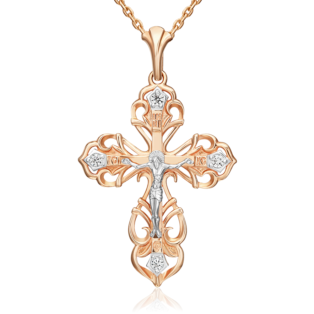 Православный крест из комбинированного золота с фианитами 03-1020-00-401-1111-03