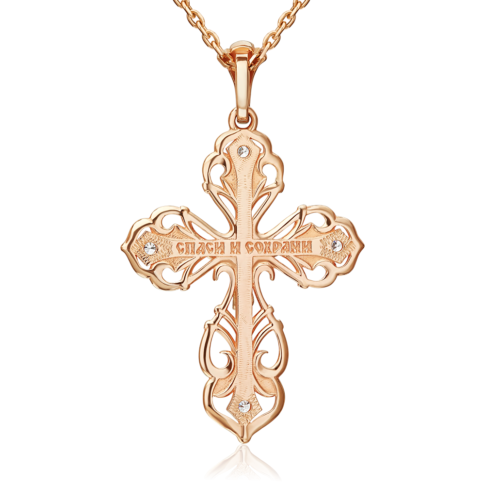 Православный крест из комбинированного золота с фианитами 03-1020-00-401-1111-03