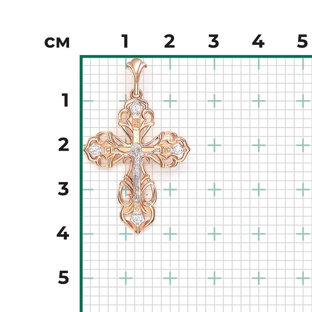 Православный крест из комбинированного золота с фианитами 03-1020-00-401-1111-03