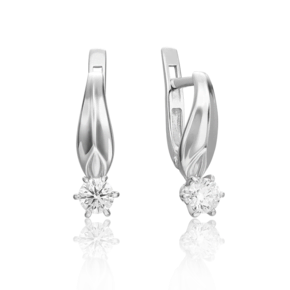 Серьги с английским замком из белого золота с бриллиантом