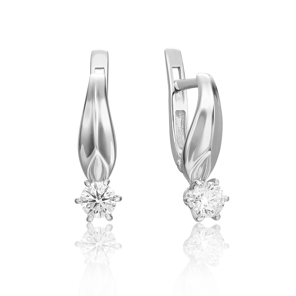 Серьги с английским замком из белого золота с бриллиантом 02-0483-00-101-1120-30