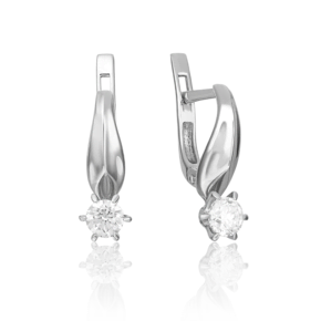 Серьги с английским замком из белого золота с бриллиантом