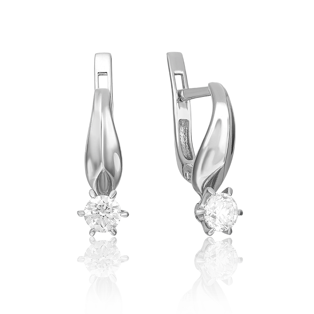 Серьги с английским замком из белого золота с бриллиантом 02-0485-00-101-1120-30