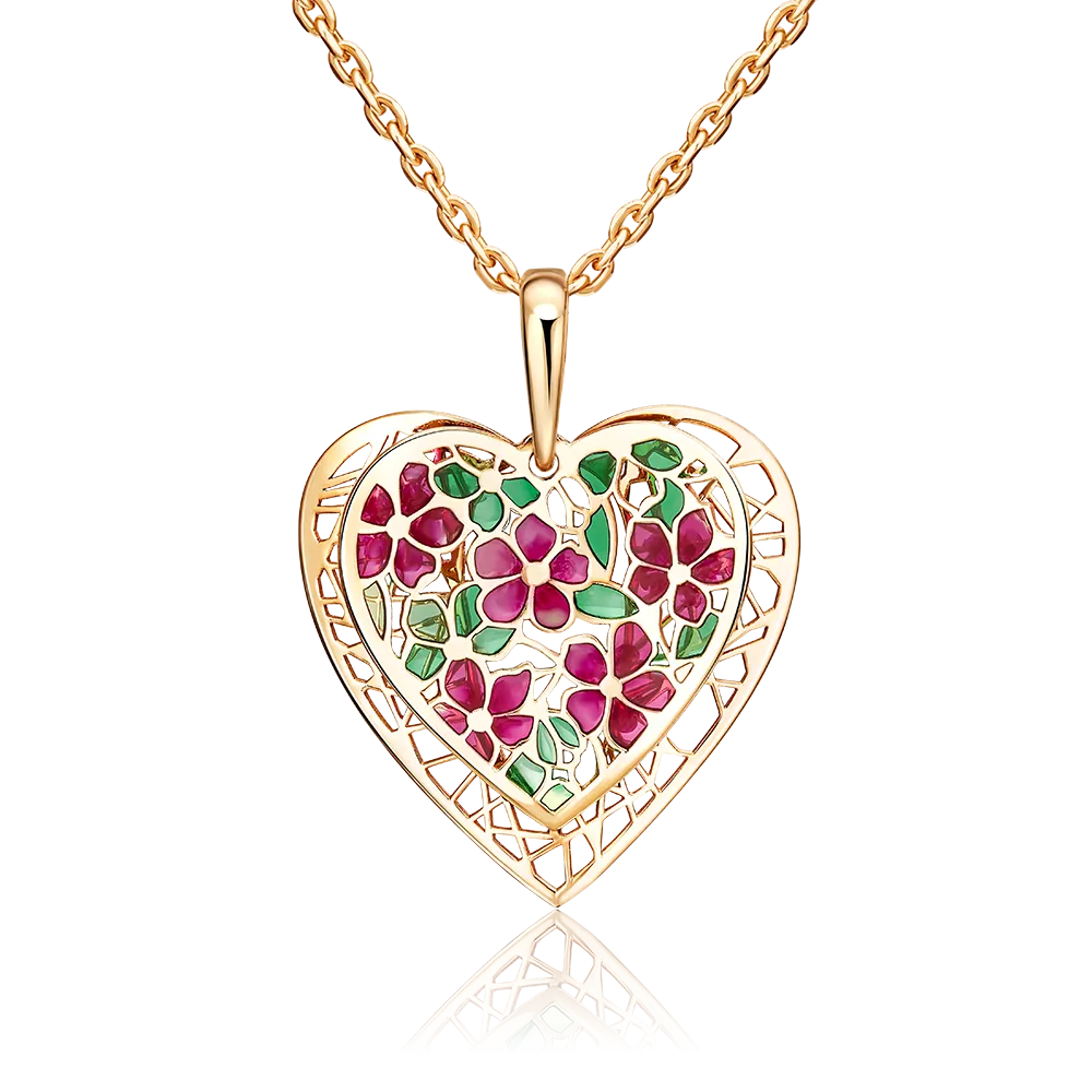 Подвеска «Сердце» из красного золота с эмалью 03-3162-00-000-1110-48