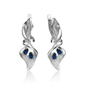 Серьги с английским замком из белого золота с сапфирами и бриллиантами 02-4251-00-105-1120-30