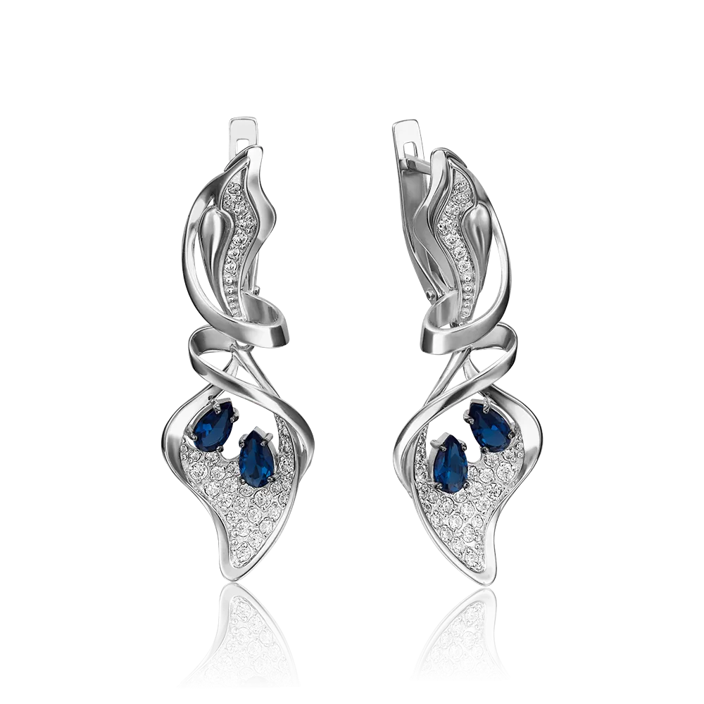 Серьги с английским замком из белого золота с сапфирами и бриллиантами 02-4251-00-105-1120-30