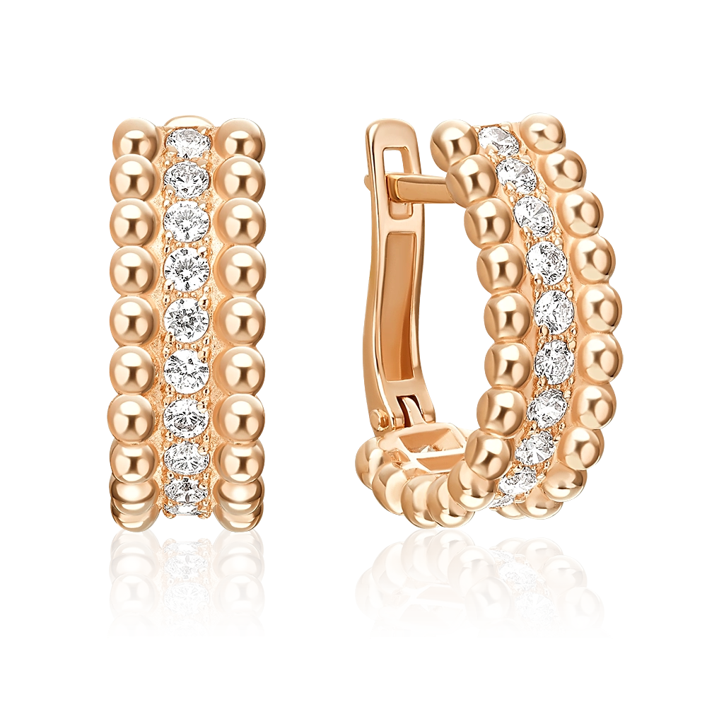 Серьги с английским замком из красного золота с фианитами 02-5567-00-401-1110